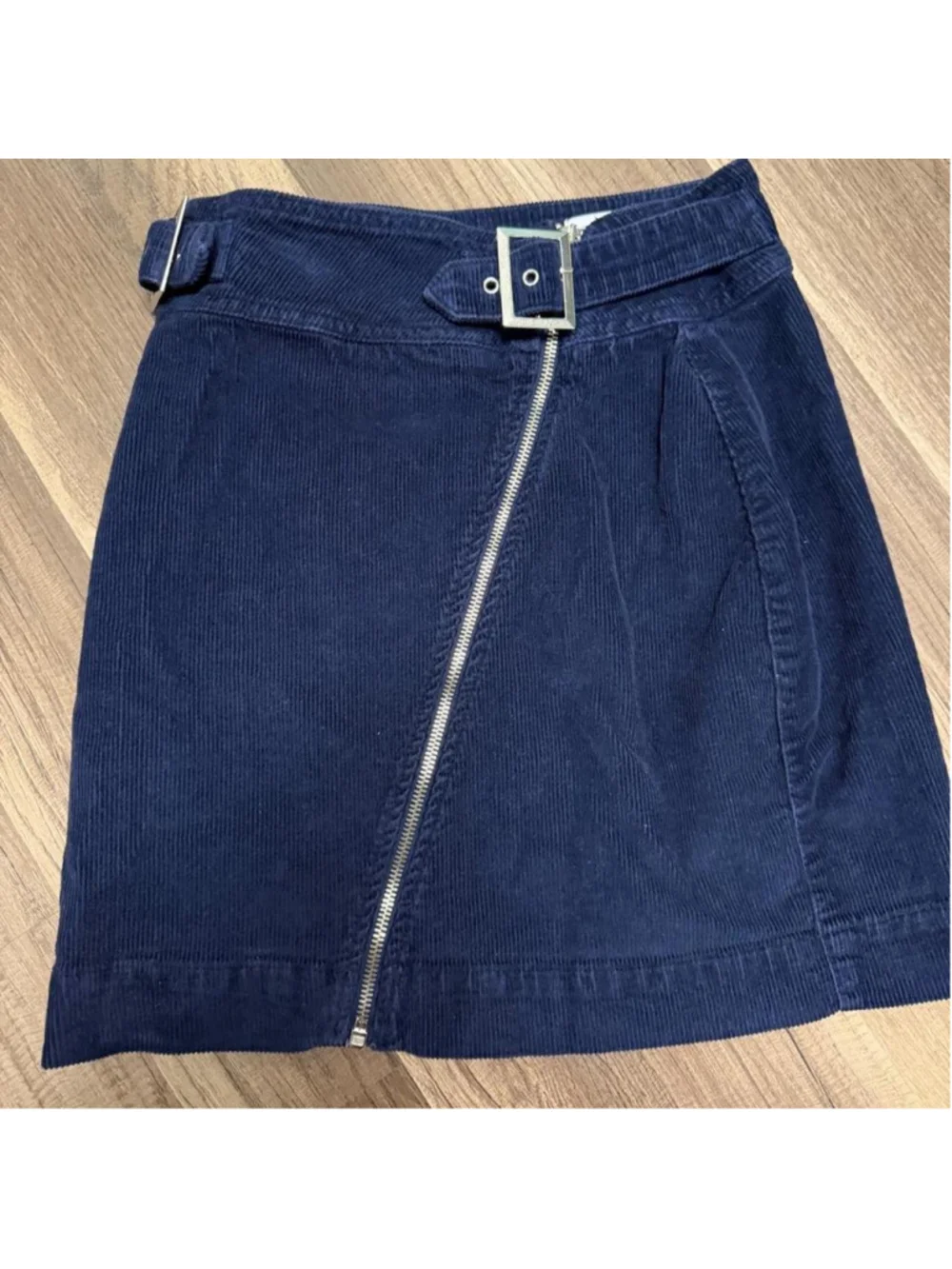 Navy corduroy moto mini skirt